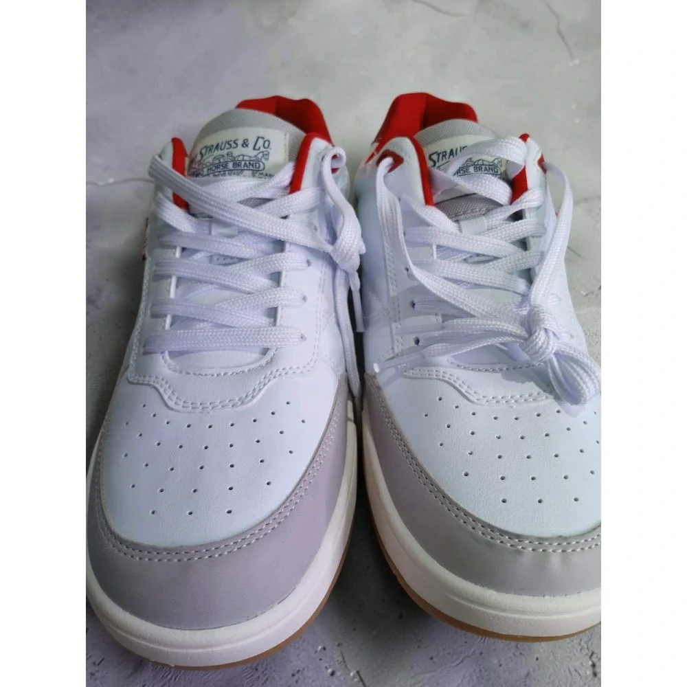 Levis Turner Mens Sneakers White Grey Red Low Top Court Shoes 500-154 Size 9.5M